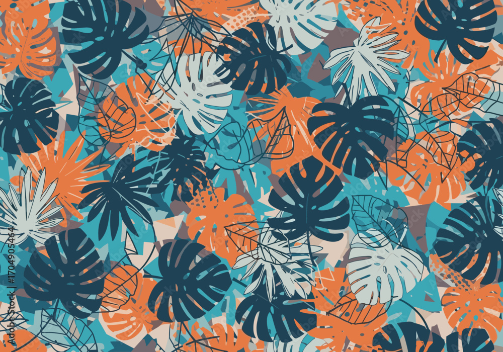 Fototapeta premium Tropical Monstera Leaf Pattern Seamless Background.