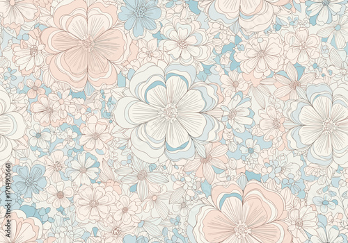 Soft pastel floral pattern with delicate blooming flowers.