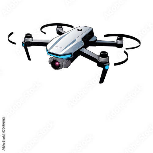 Sleek White Drone with Blue Accents, Futuristic Design, Dark Background