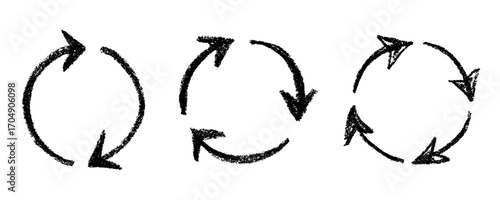 Set of hand drawn recycle arrow icon Recycling resources symbol Reuse of materials, zero waste, green environment, saving the planet
