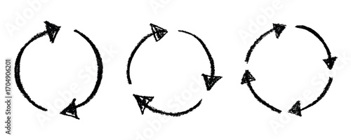 Set of hand drawn recycle arrow icon Recycling resources symbol Reuse of materials, zero waste, green environment, saving the planet