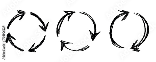 Set of hand drawn recycle arrow icon Recycling resources symbol Reuse of materials, zero waste, green environment, saving the planet