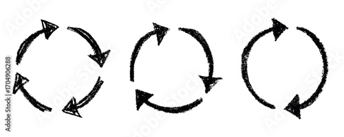 Set of hand drawn recycle arrow icon Recycling resources symbol Reuse of materials, zero waste, green environment, saving the planet