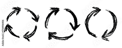 Set of hand drawn recycle arrow icon Recycling resources symbol Reuse of materials, zero waste, green environment, saving the planet