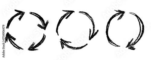 Set of hand drawn recycle arrow icon Recycling resources symbol Reuse of materials, zero waste, green environment, saving the planet