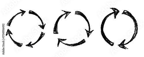 Set of hand drawn recycle arrow icon Recycling resources symbol Reuse of materials, zero waste, green environment, saving the planet