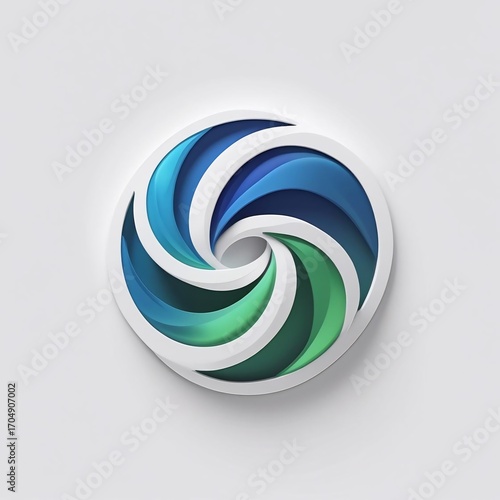 Dynamic Blue Green and White Spiral Shape Representing Flow and Innovation