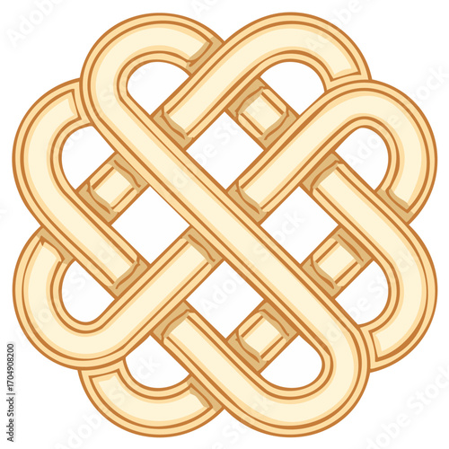 Golden Celtic eternal knot with interwoven heart shapes. Vector illustration of a traditional symbol of love and unity.