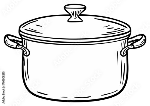 Illustration of a cooking pot with a lid in a line art style.