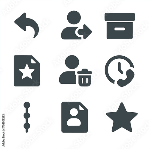 User Interaction Icons. Flat icon set of user contact interactions: reply icon, forward contact, archive