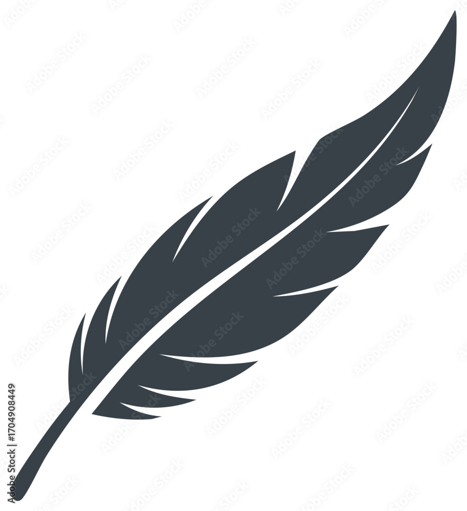 Fototapeta premium Elegant Feather Silhouette, Bird Quill Pen Icon, Smooth Single Color Illustration