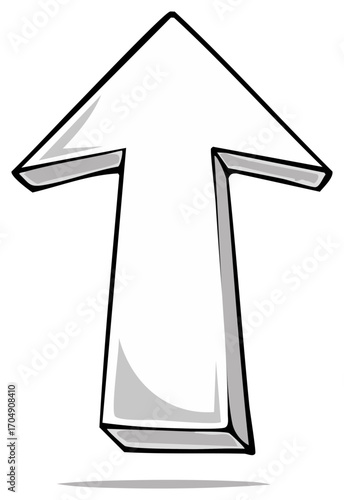 Stylized 3D White Upward Arrow with Shadow