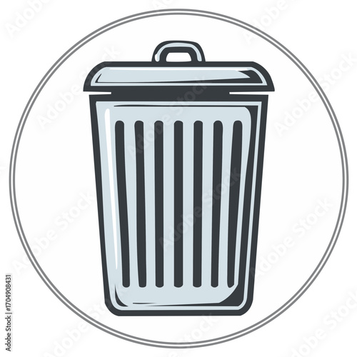 Clean Trash Can Icon with Lid in Circle