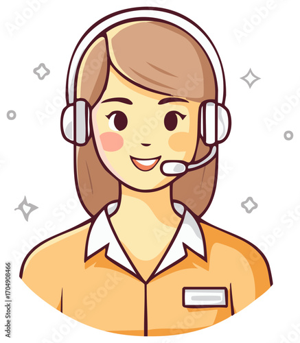 Smiling female customer service representative wearing headset digital illustration