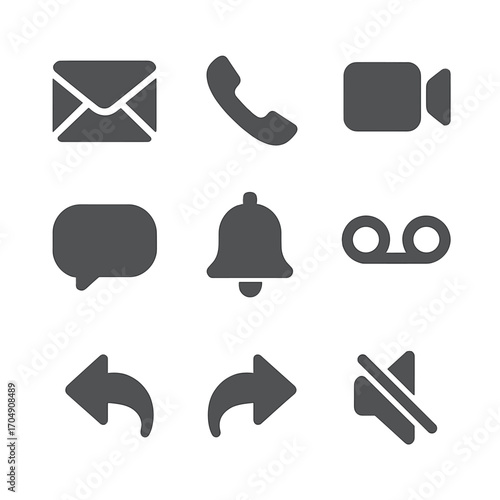 Communication Icons Grid. Flat icon set of communication UI: email, phone, video call, chat bubble,