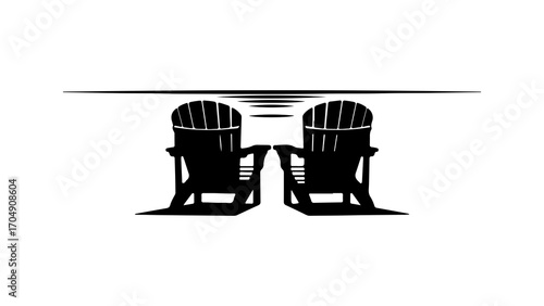 Beach chairs overlooking water with transparent background