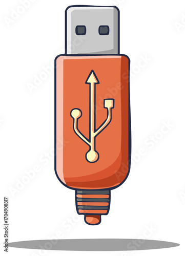 USB flash drive in cartoon style, technology and data transfer concept