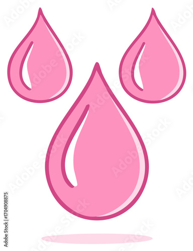 Three Pink Waterdrops Cartoon Simple Vector Illustration Clean Style Graphic Design Element