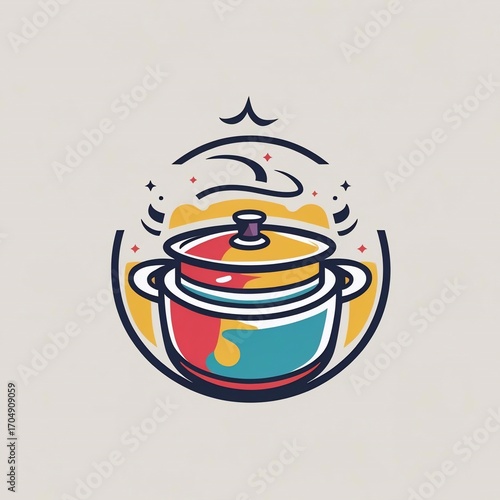 Vibrant Cooking Pot Illustration Emblem for Culinary Creations