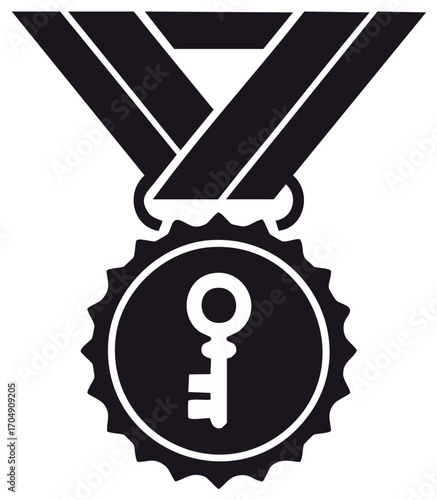 Medal Award with Key Symbol Recognition Success Award