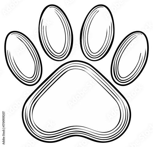 Stylized animal paw print illustration with black lines on a clean white background