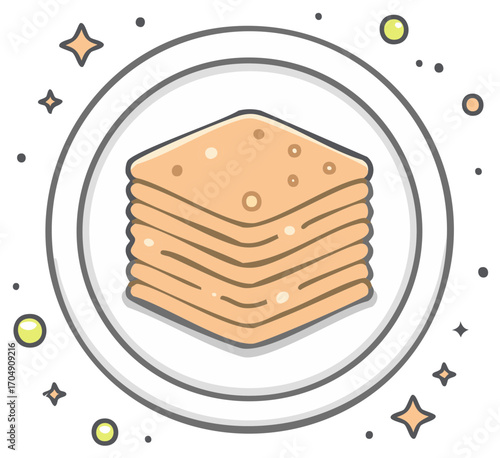 Fresh Stack of Pancakes or Flatbread on a Plate Cartoon Illustration