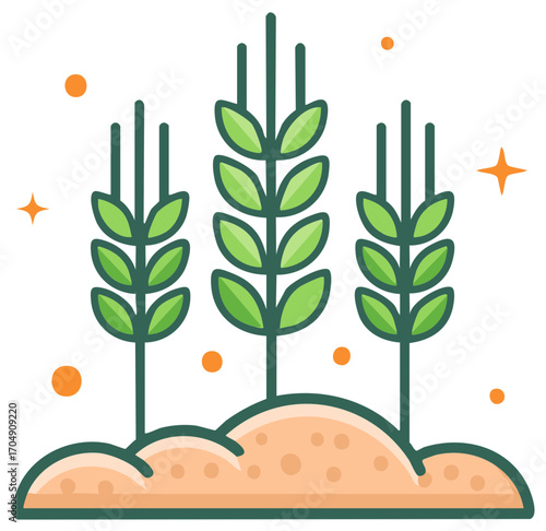 Wheat Stalks Growing in Field Illustration, Agriculture and Farming Icon, Plant Crop Symbol