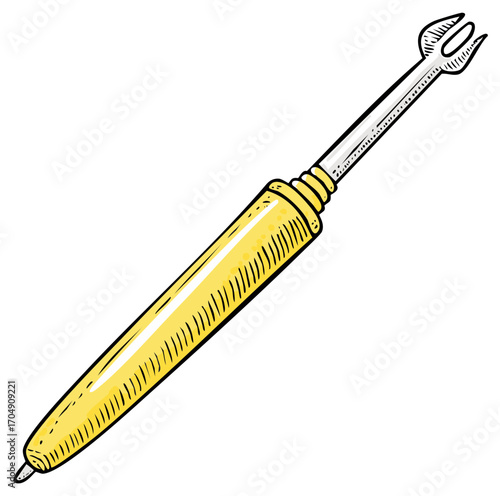 Vector Cartoon of a Yellow Stylus or Applicator Pen with Pointed Tip for Precision Work