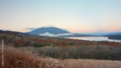 Colorful Autumn with Mountain Fuji in Japan Lake Yamanakako
