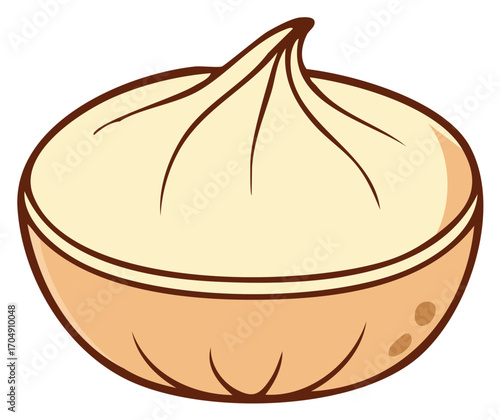 Illustration of a steamed bun, dumpling with filling, simple Asian cuisine, round shape, traditional food icon, cartoon image