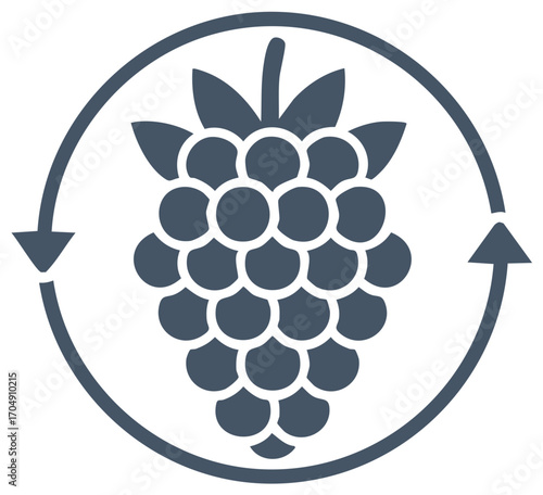 Circular icon featuring a blackberry fruit with leaves and an arrow cycle representing renewal or a sustainable process concept illustration
