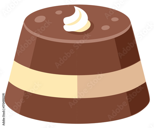 Chocolate dessert with whipped cream, vector illustration