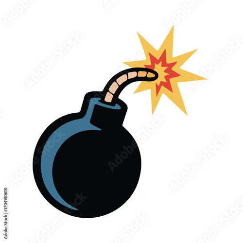 Cartoon Bomb with Burning Fuse Vector Illustration: A Detailed Graphic of a Classic Bomb Design with a Lit Fuse, Ideal for Adding a Touch of Excitement and Danger to Your Designs