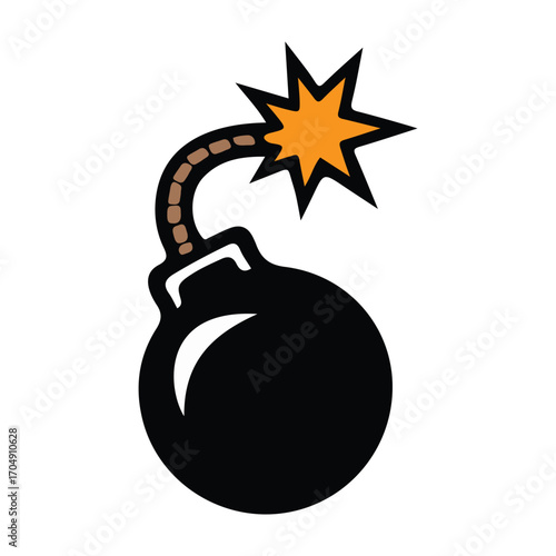 Cartoon Bomb with Burning Fuse Vector Illustration: A Detailed Graphic of a Classic Bomb Design with a Lit Fuse, Ideal for Adding a Touch of Excitement and Danger to Your Designs