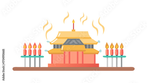 Chinese temple with candles vector illustration for asian culture and religious ceremony concepts design