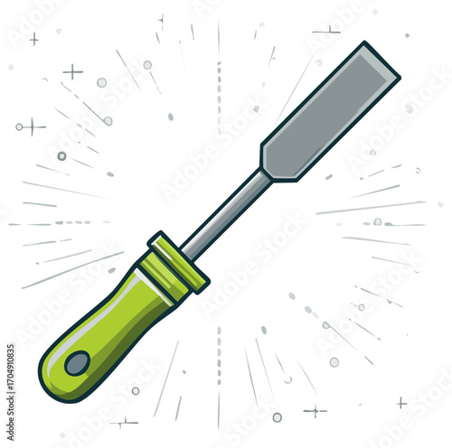 Green Handled Wood Chisel Illustration for Carpentry and DIY Projects