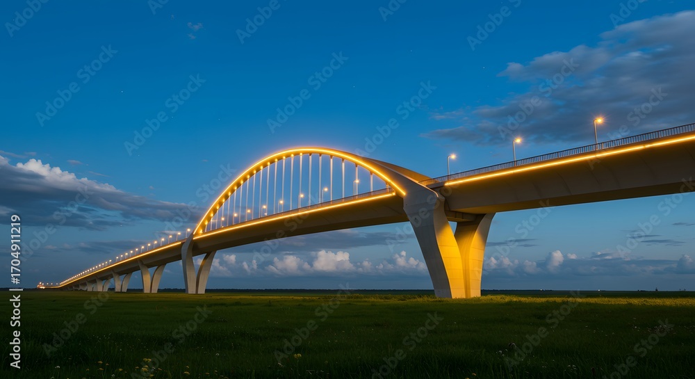Obraz premium A glowing bridge connecting sky and ground, symbol of harmony.