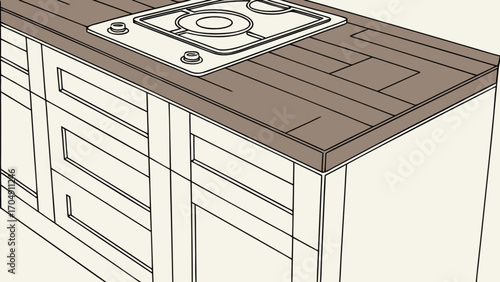 Kitchen island with cooktop and drawers modern design for home interior furniture and appliances decor