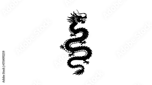 Black eastern dragon with transparent background