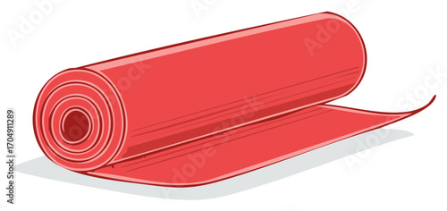 Rolled Red Exercise Mat With Unfurled Portion Showing Texture