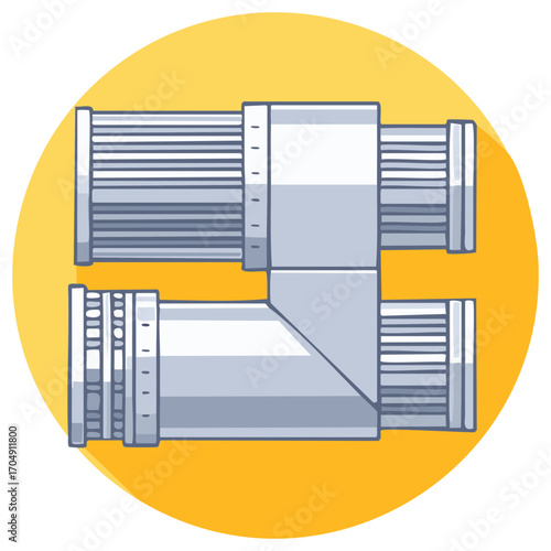 Ductwork illustration with pipes and vents on yellow circle