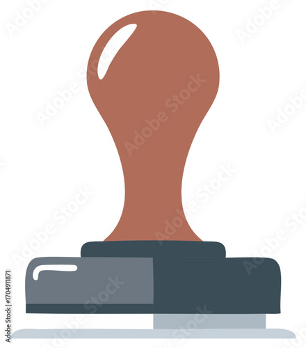 Rubber stamp with brown handle and dark grey base ready for marking documents