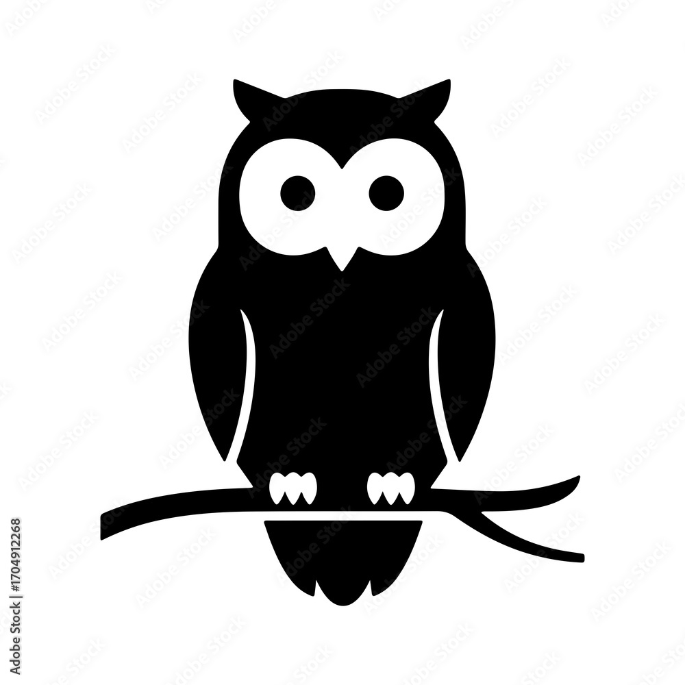 Obraz premium Black owl perched on branch with transparent background
