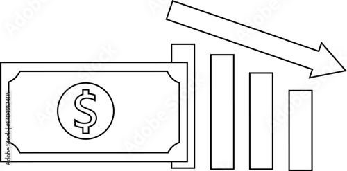down graph icon and money icon with white background