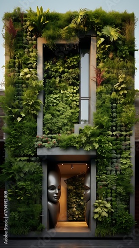 Vertical garden adorning modern building facade, blending nature and urban design harmoniously