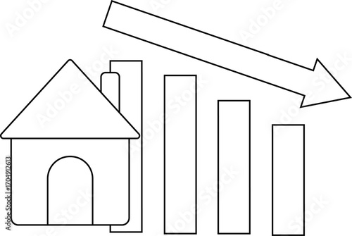 down graph icon and house icon with white background
