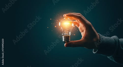 Hand holding a glowing light bulb symbolizing innovation and new ideas