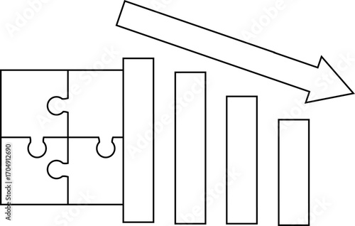 down graph icon and puzzle icon with white background