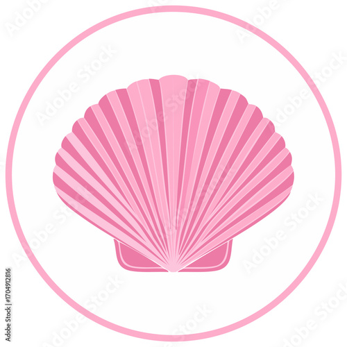 Pink Scallop Seashell Icon with Circular Border