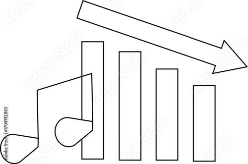 down graph icon and musical note icon with white background